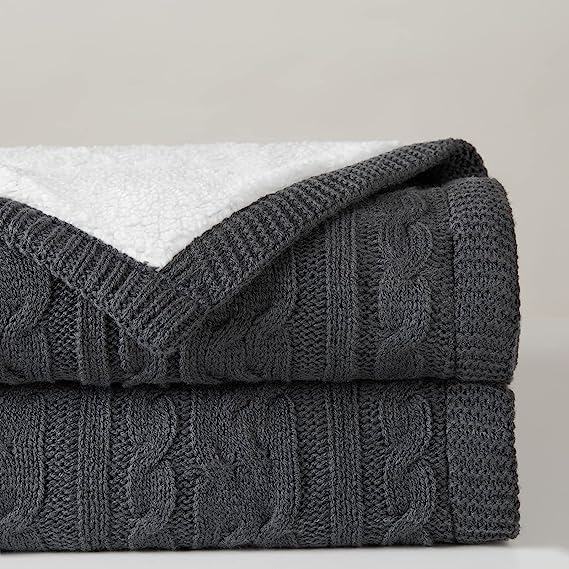 Bedfolks Cable Knit Sherpa Throw Blanket