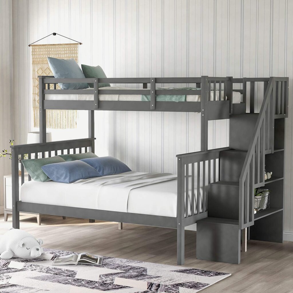 Twin Over Bunk Bed with Four Storage Compartments