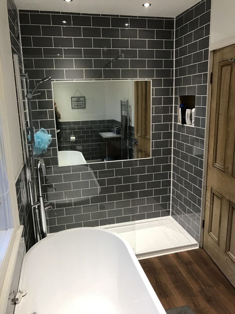 Wooden Floor with Gray Subway Tile