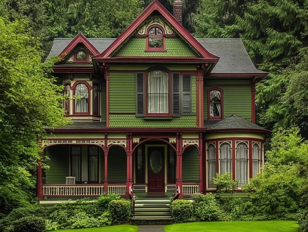 Olive Green with Deep Red Trim