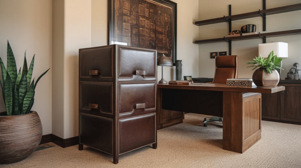 Leather-Covered Storage Cabinets