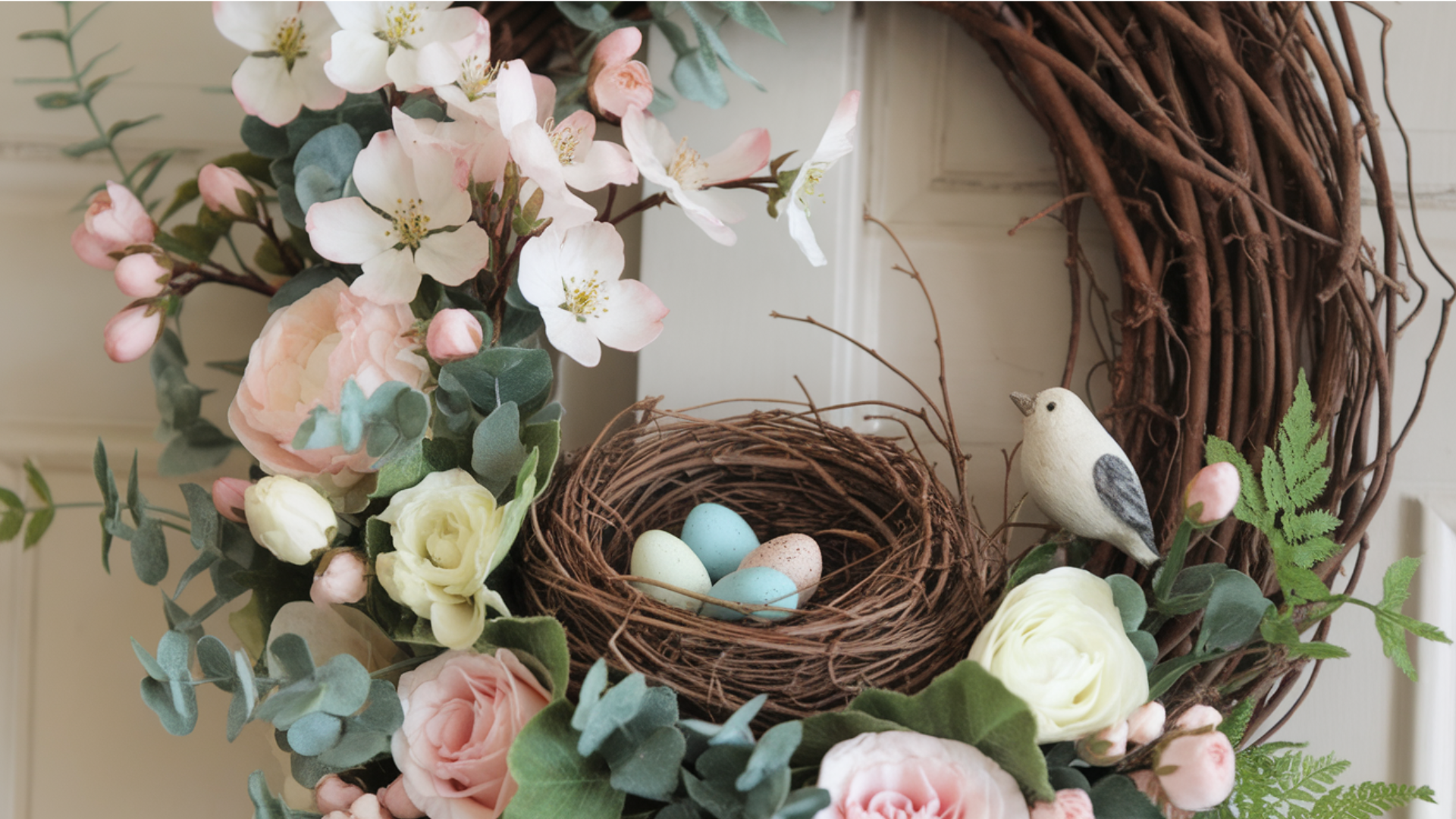 This_wreath_appeals_to_families_with_kids_but_still_looks_grown-up_enough_for_people_who_care_about_home_design_The_unique_bunny_shape_stands_out_from_regular_round_wreaths_making_your_house_more_memorable_during_spring