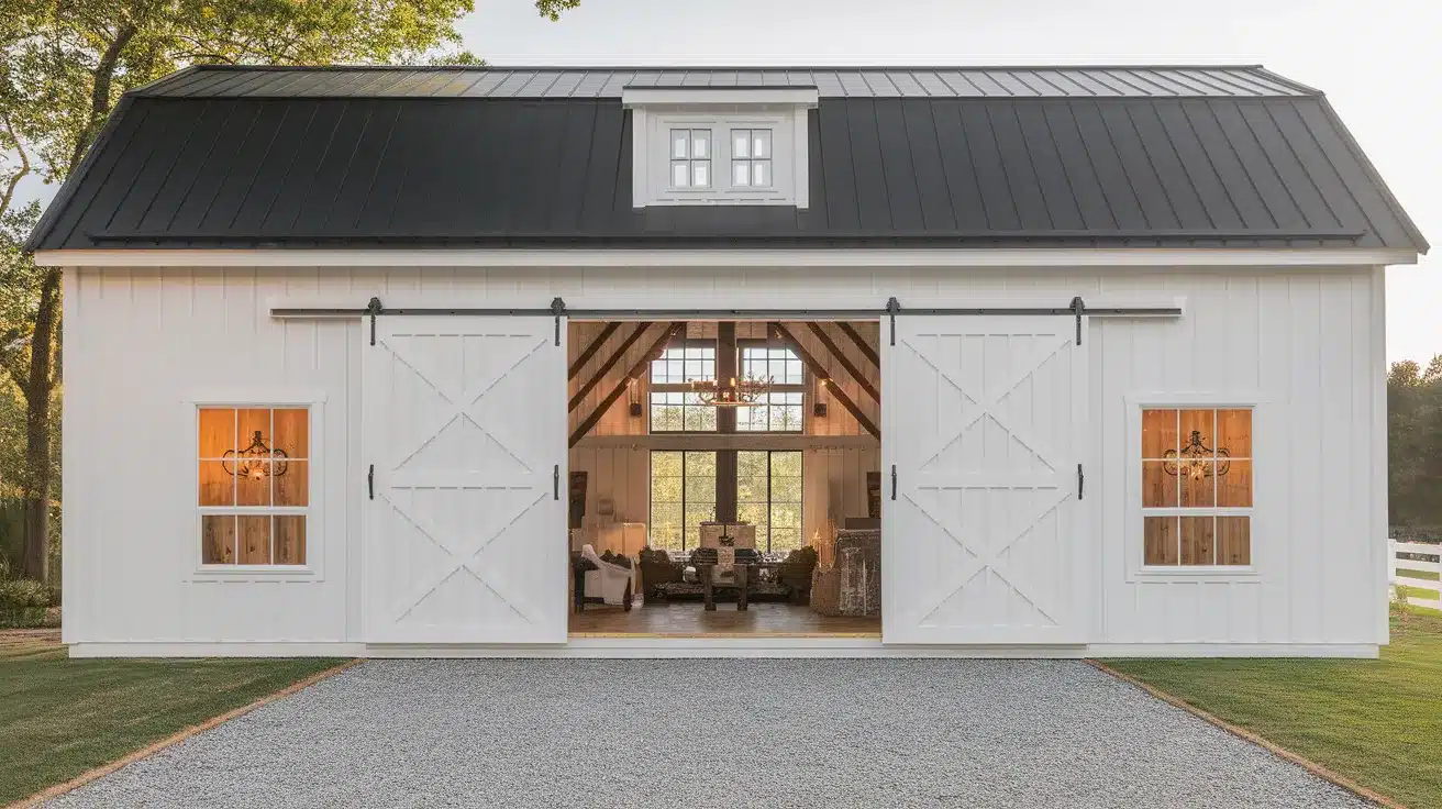 Barn-Inspired_White_Barndominiums_with_Large_Sliding_Doors