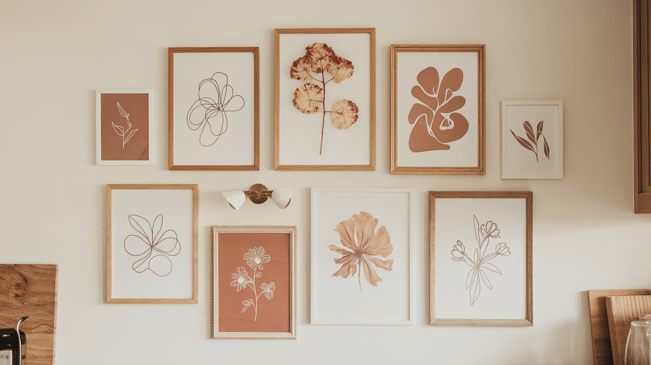 Boho_Gallery_Wall_line_drawings_earthy_tones