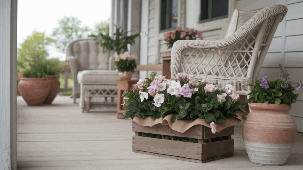 Crate Planter with Burlap Liner
