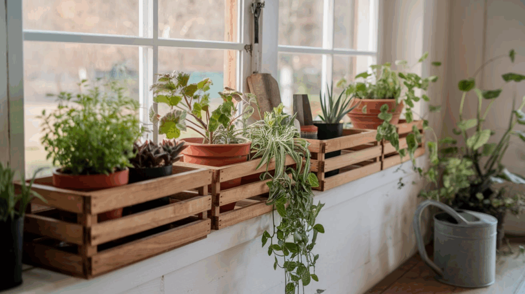 Rustic Crate Plant Shelf