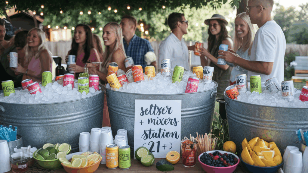 Cooler of Spiked Seltzers and Mixers