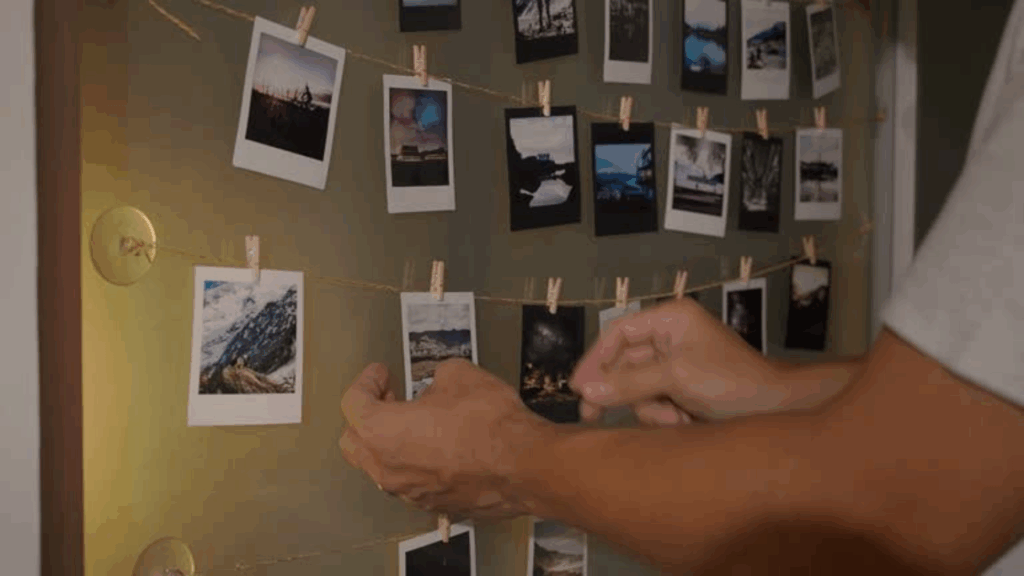 Polaroid Wall with Clothespins
