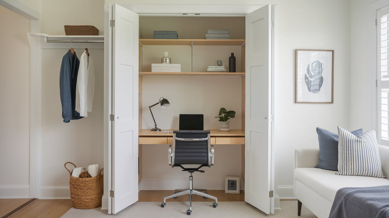 Transform_a_laundry_closet_into_a_multipurpose_space_by_adding_a_slide-out_desk_underneath_wall-mounted_machines_or_shelves