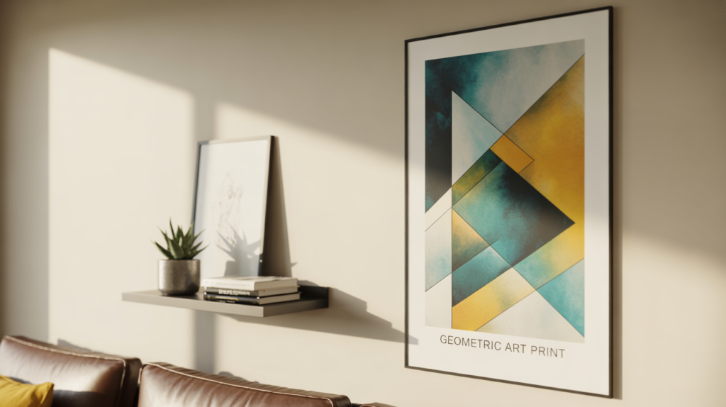 A photograph showcasing a modern living room wall