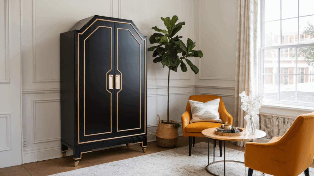 Art Deco Gold Trim Armoire