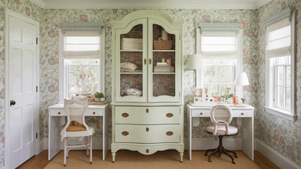 Cottagecore Wallpaper-Lined Armoire