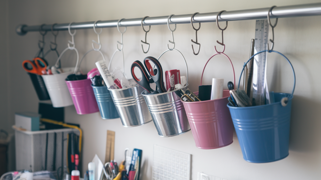 Curtain Rods with Hanging Buckets