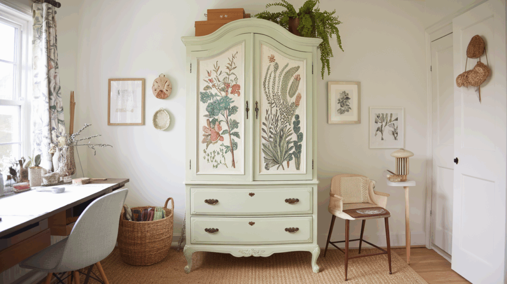 Decoupage Botanical Print Armoire
