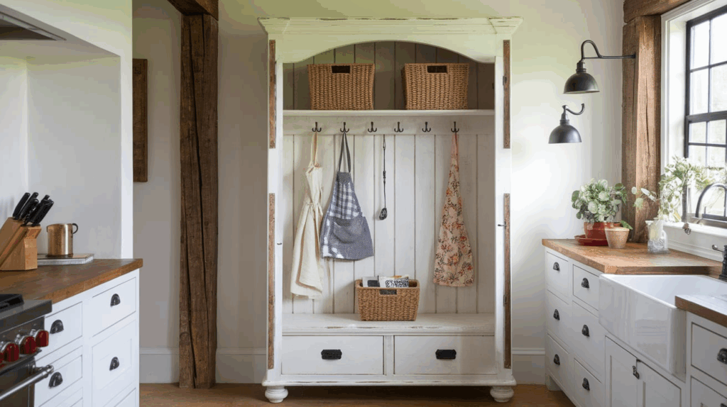 Farmhouse White Distressed Armoire
