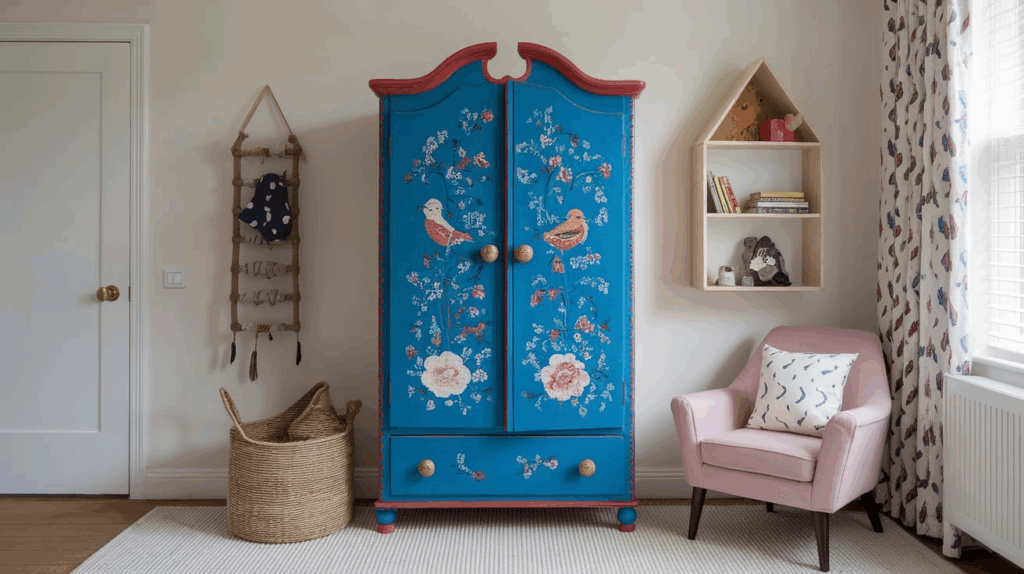 Hand-Painted Folk Art Armoire
