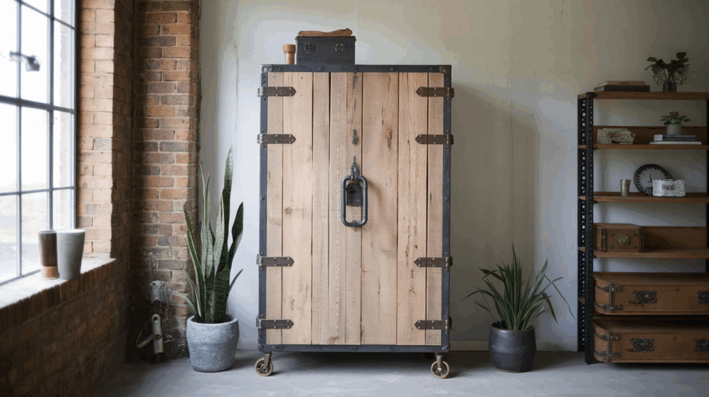 Industrial Metal Trimmed Armoire