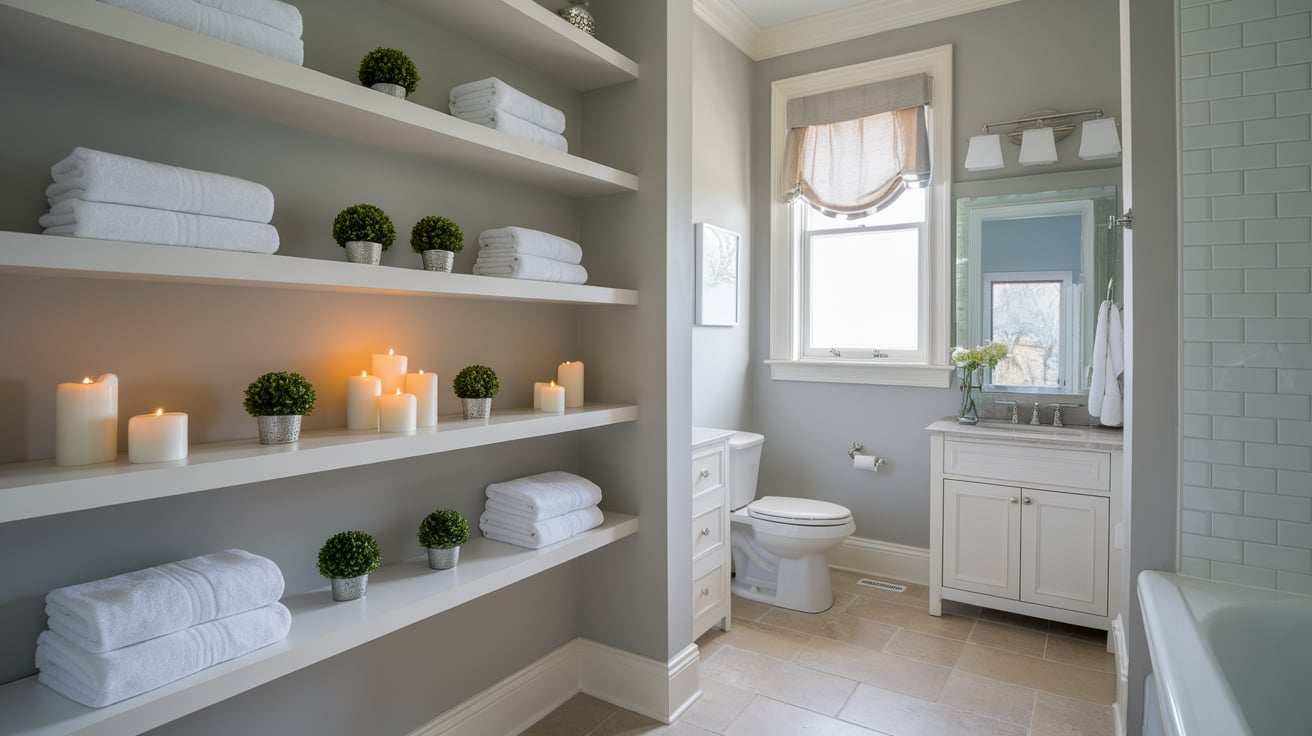 Light_Grey_Walls_with_White_Floating_Shelves