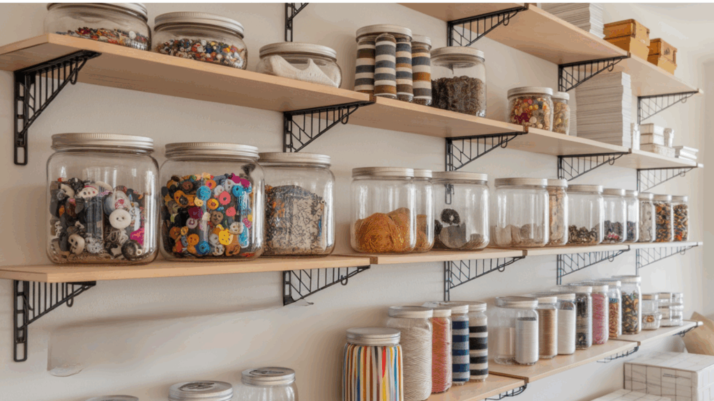 Mason Jars for Buttons, Beads, and Threads
