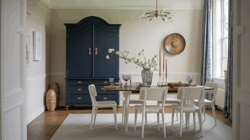 Moody Navy and Brass Armoire
