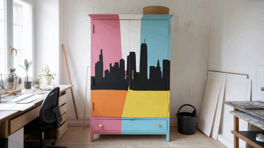 Painted Mural Statement Armoire
