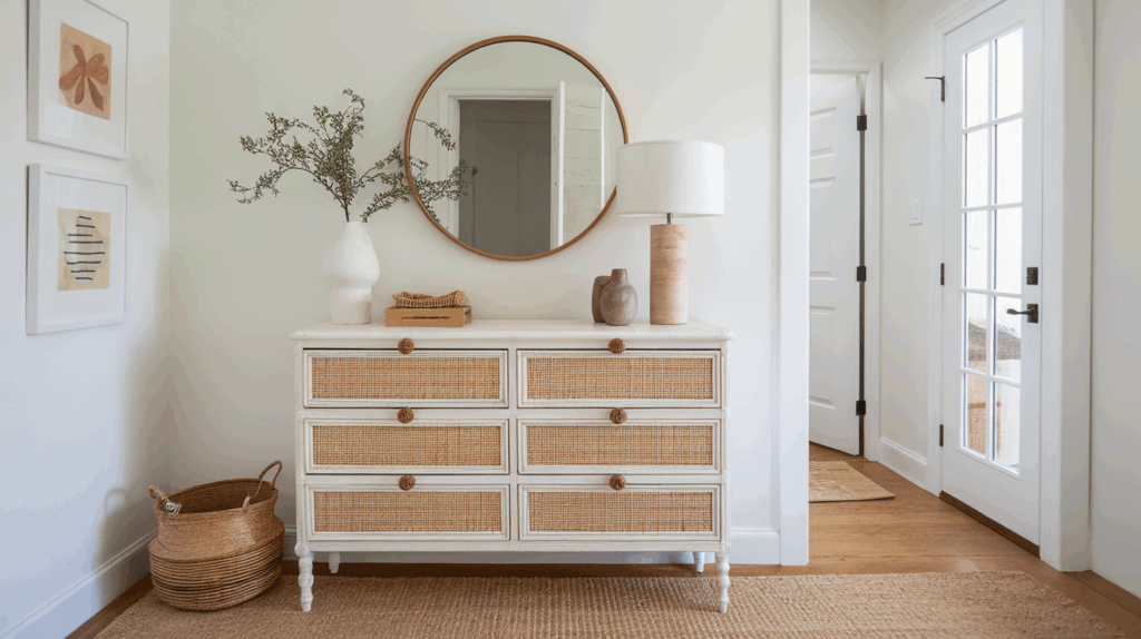 Rattan-Wrapped Boho Armoire