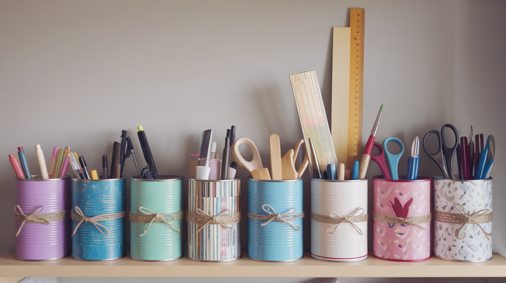 Recycled Tins for Pens and Brushes

