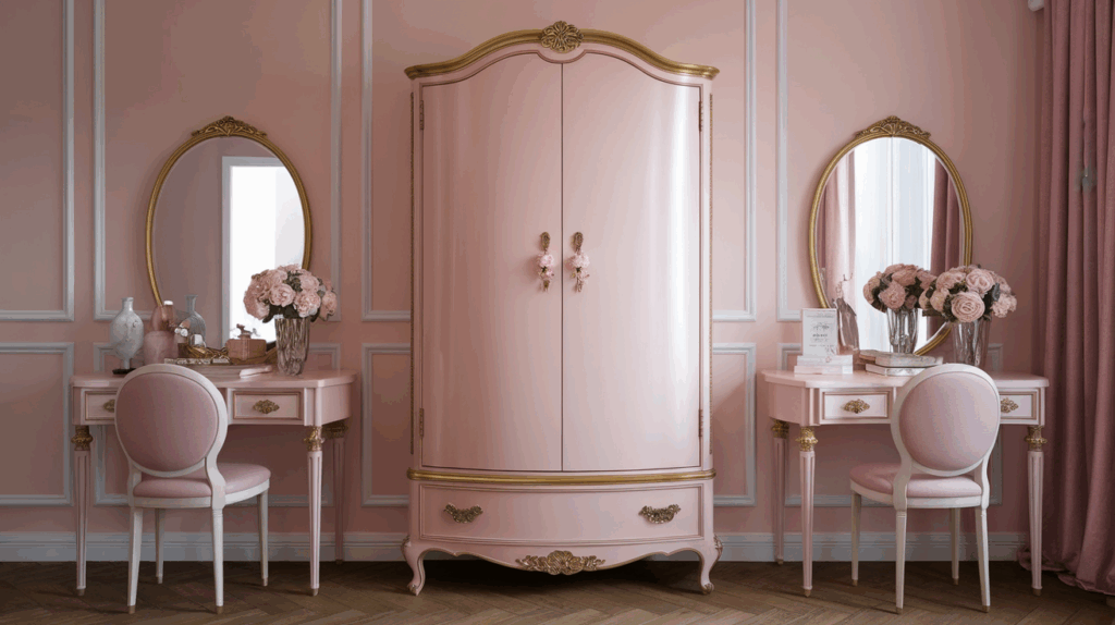 Romantic Pink and Gold Armoire
