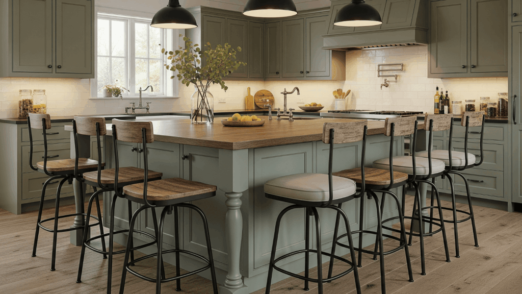 Accent with Wrought Iron Bar Stools