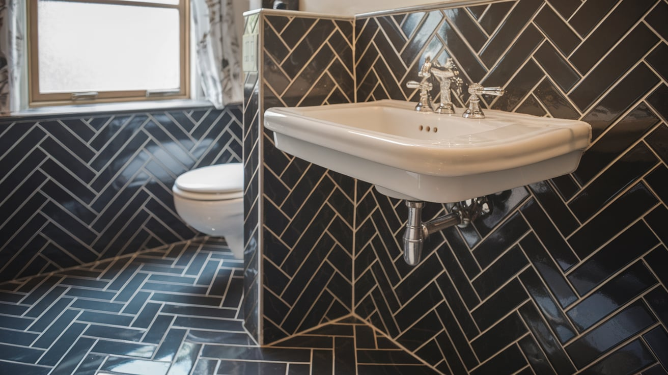 Black Herringbone Tile Pattern