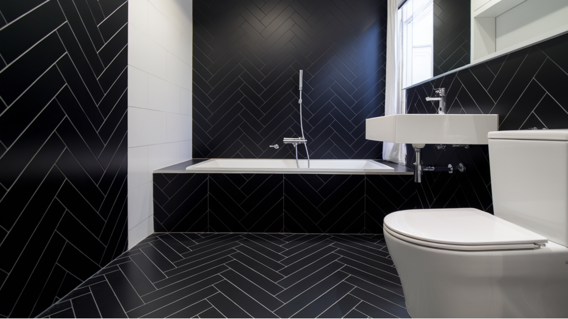 Black Tiles with Chevron Pattern