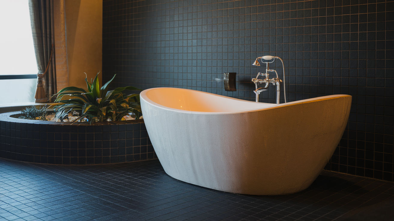 Black Tiles with Freestanding Bathtub
