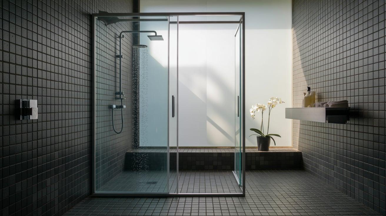 Black Tiles with Glass Shower Enclosure