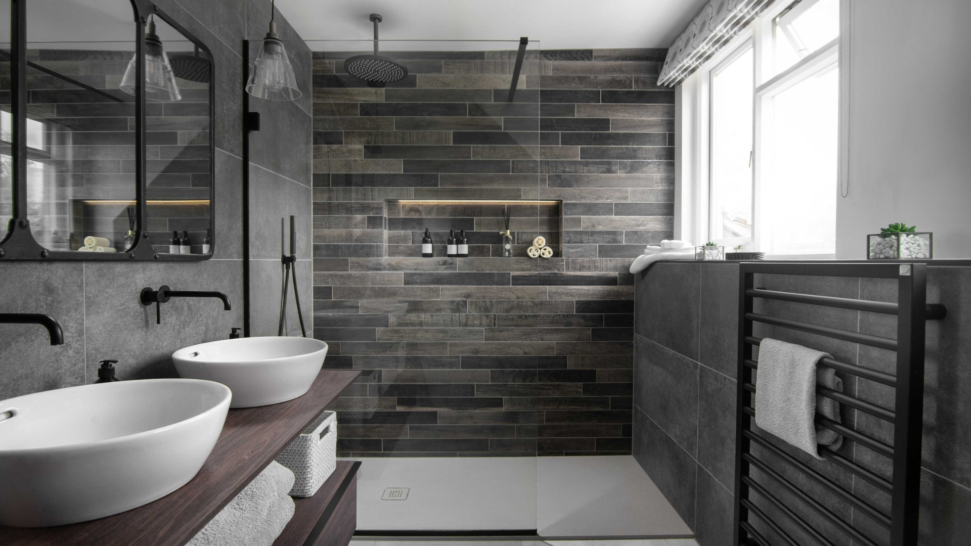 Black Tiles with Industrial Fixtures