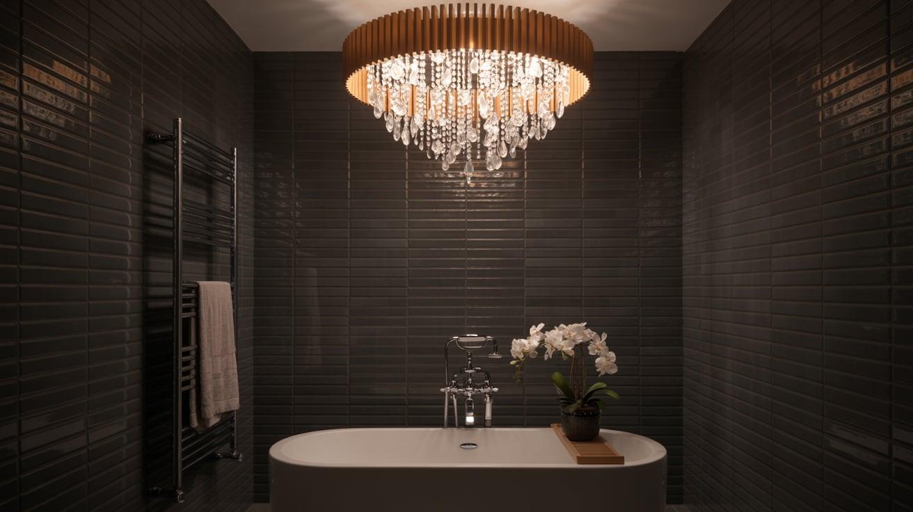 Black Tiles with Statement Lighting