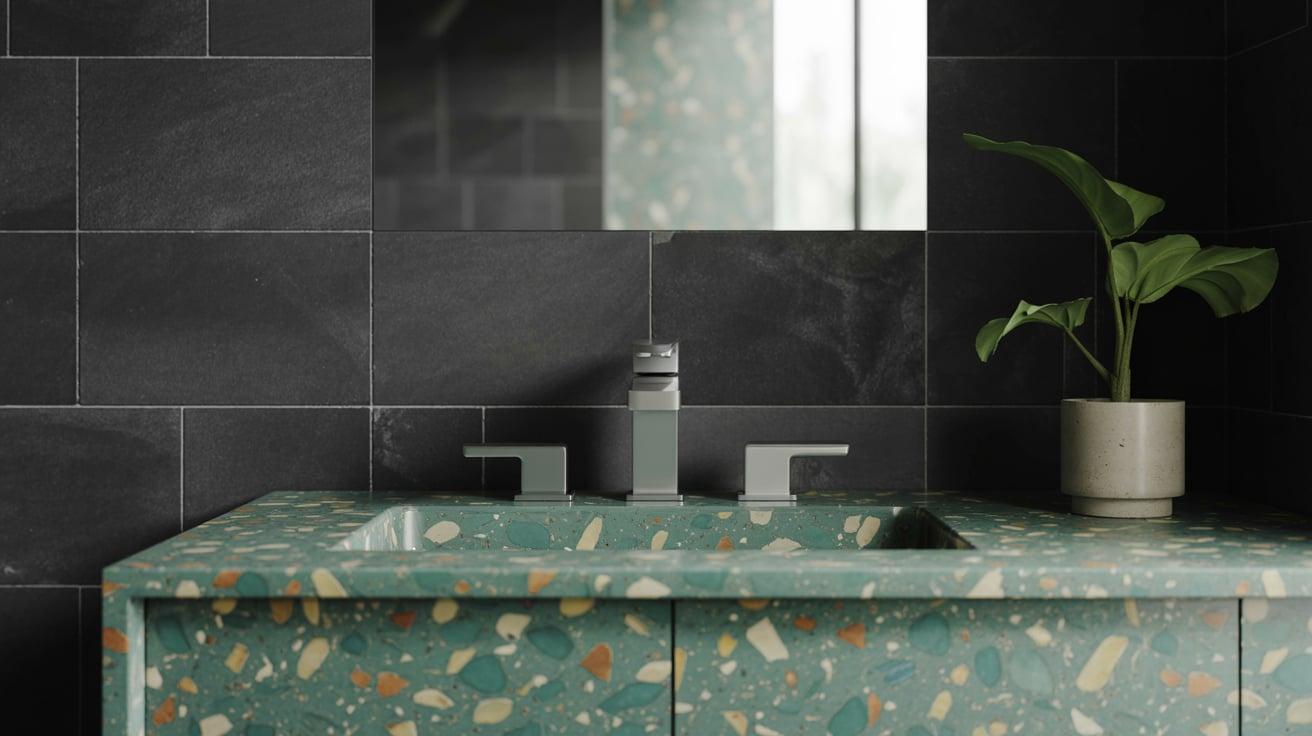Black Tiles with Terrazzo Accents