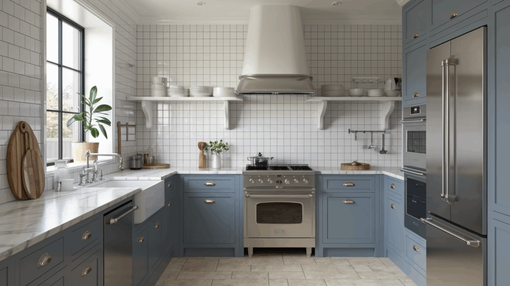 Blue and White with Subway Tiles
