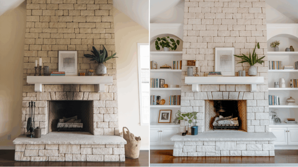 Built-In Shelving Around the Fireplace
