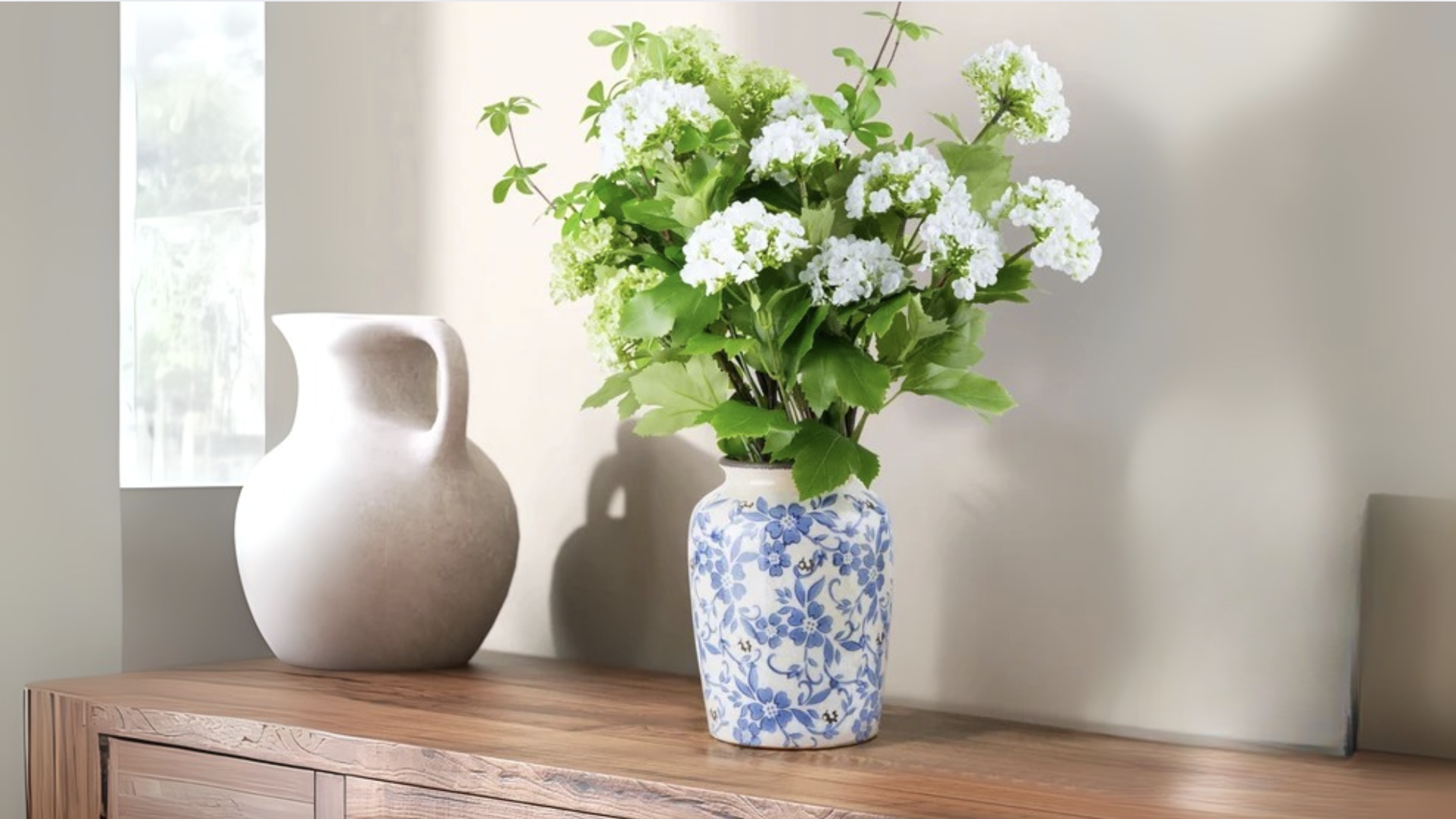 Ceramic Pitcher with Fresh Flowers