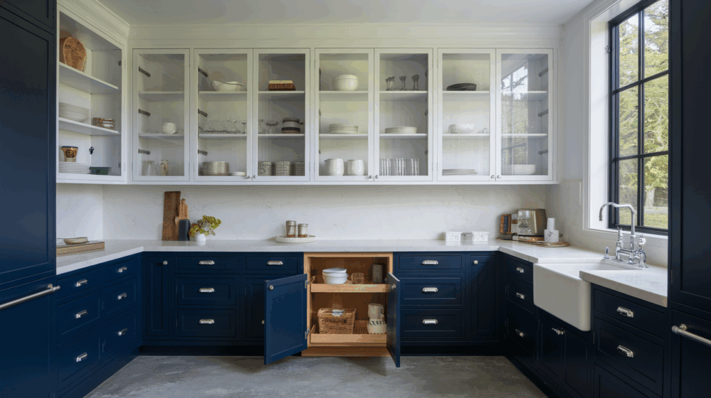 Classic Navy Blue with White Upper Cabinets