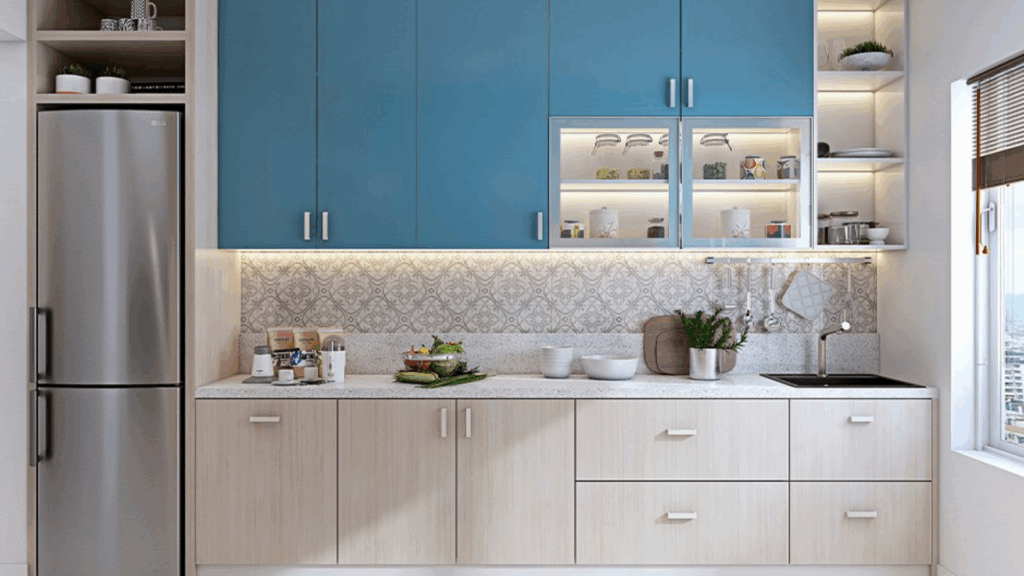 Compact Kitchen with Overhead Pantry Cabinets