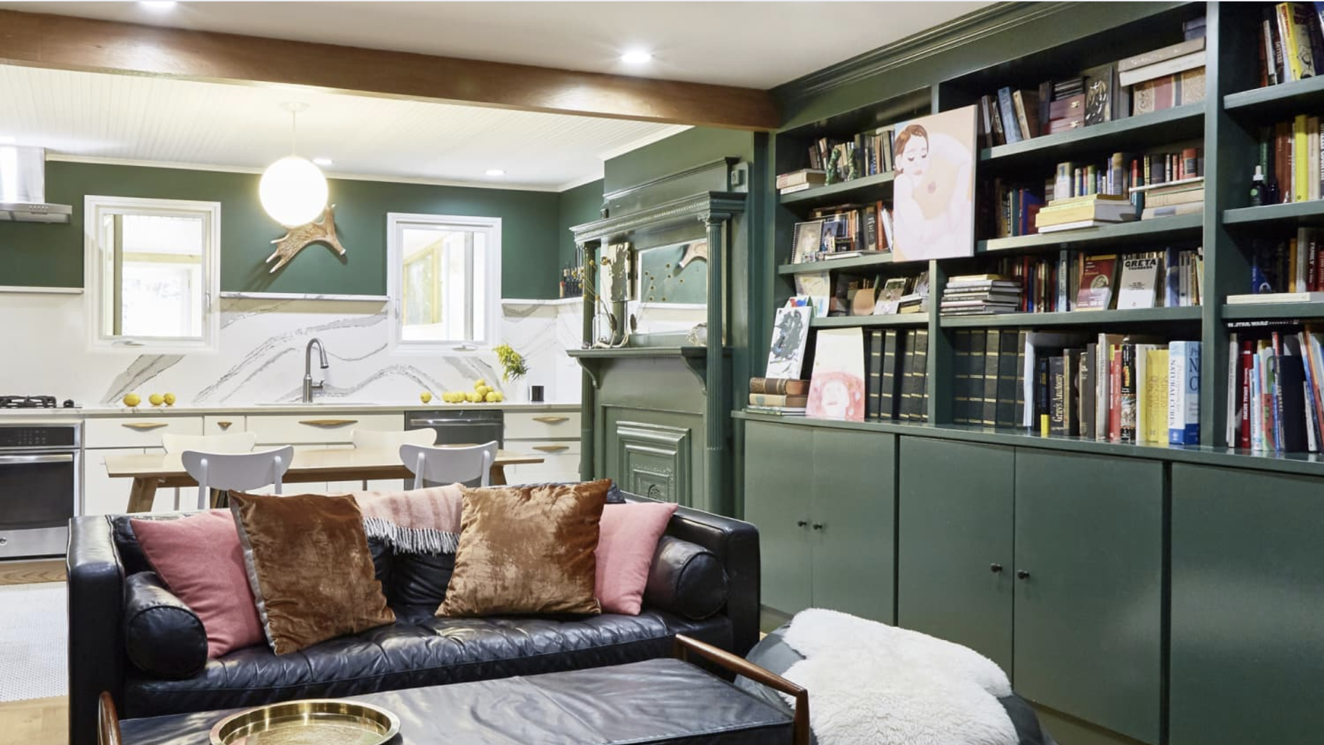 Dark Green Built-In Shelving Units