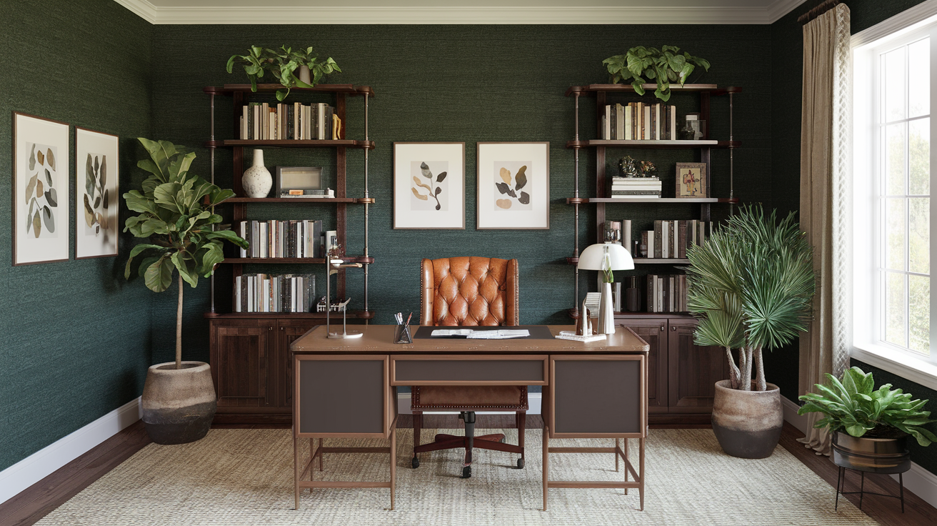 Dark Green Grasscloth Wallpaper