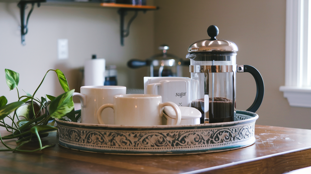 Display a Decorative Tray with Coffee Essentials