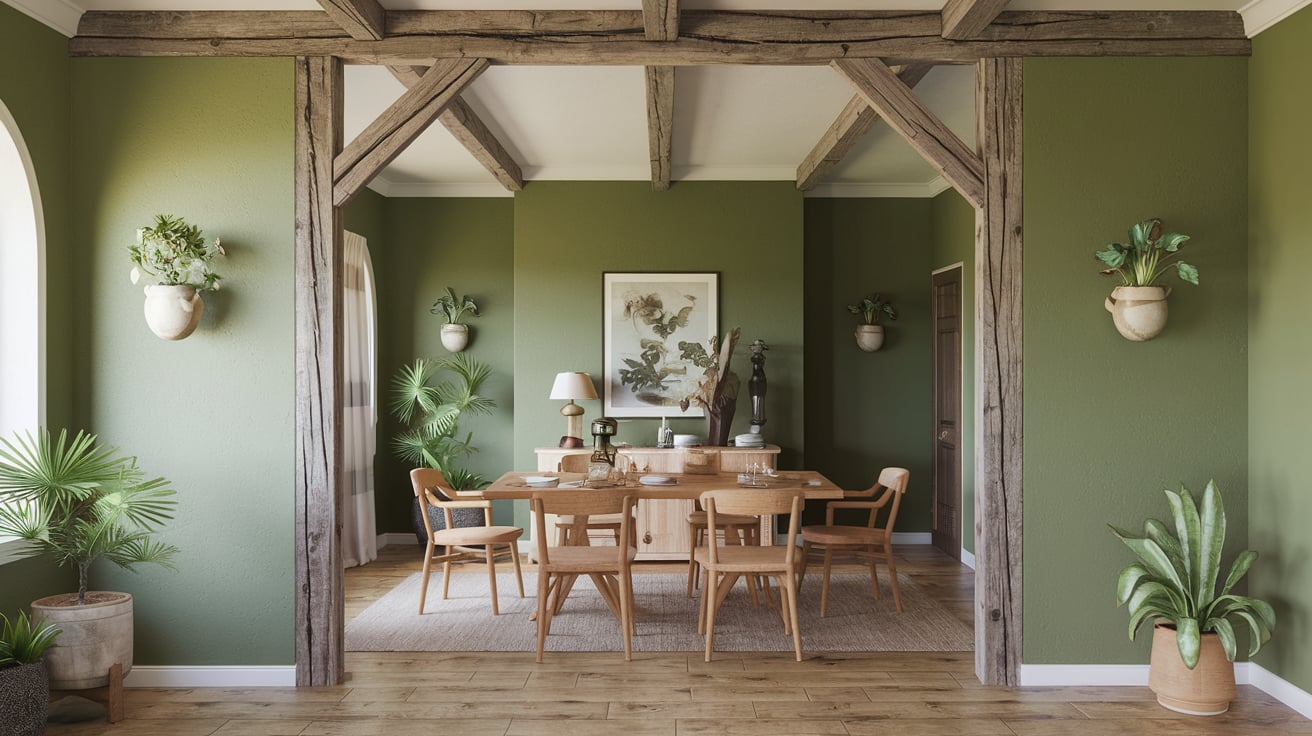 Farmhouse Green with Wood Beams