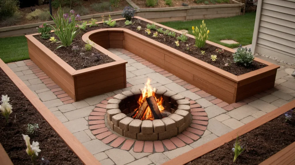 Fire Pit Built Into a Garden Bed