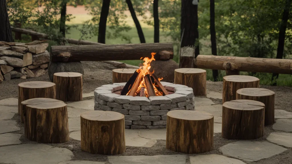 Fire Pit Surrounded by Logs
