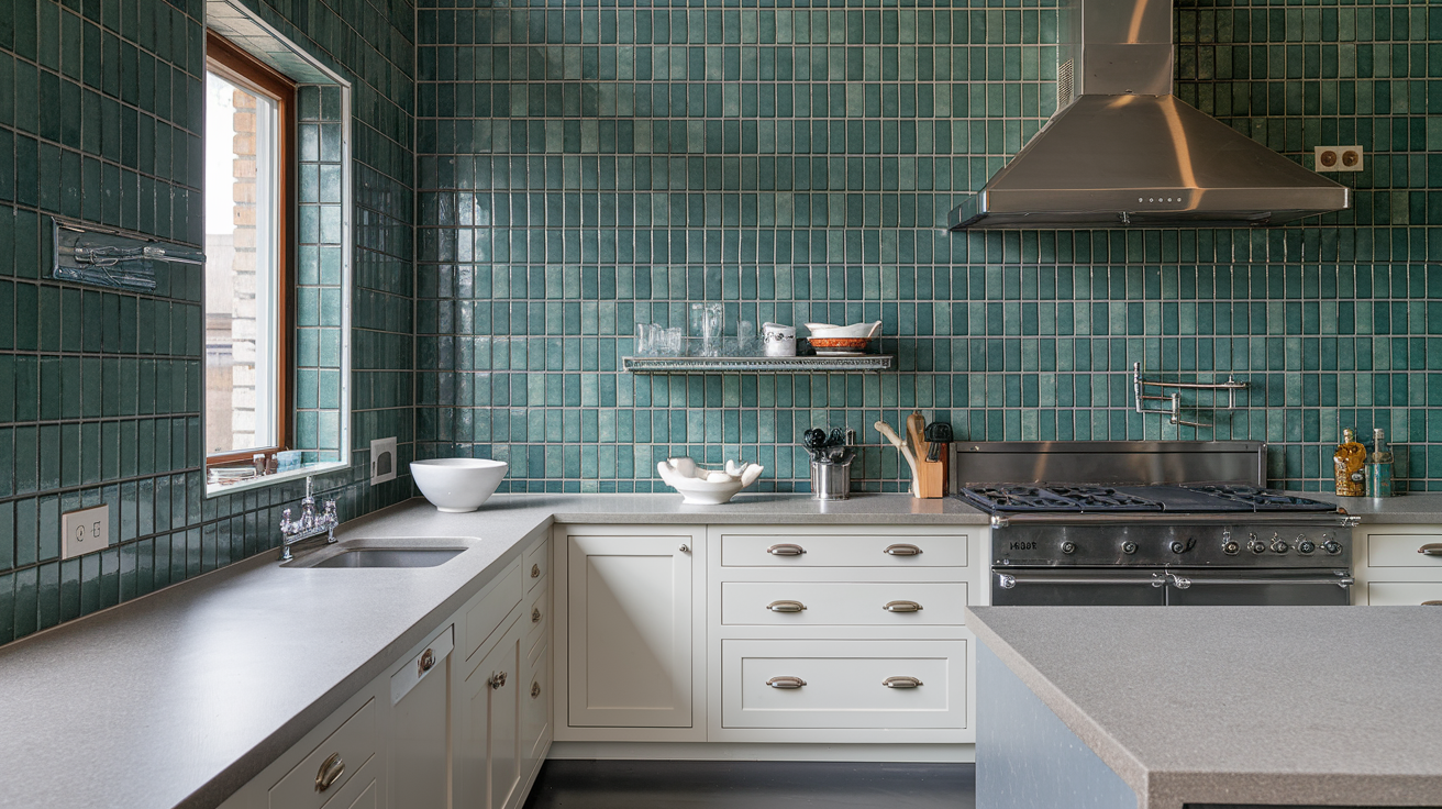 Full-Height Green Tile Backsplash