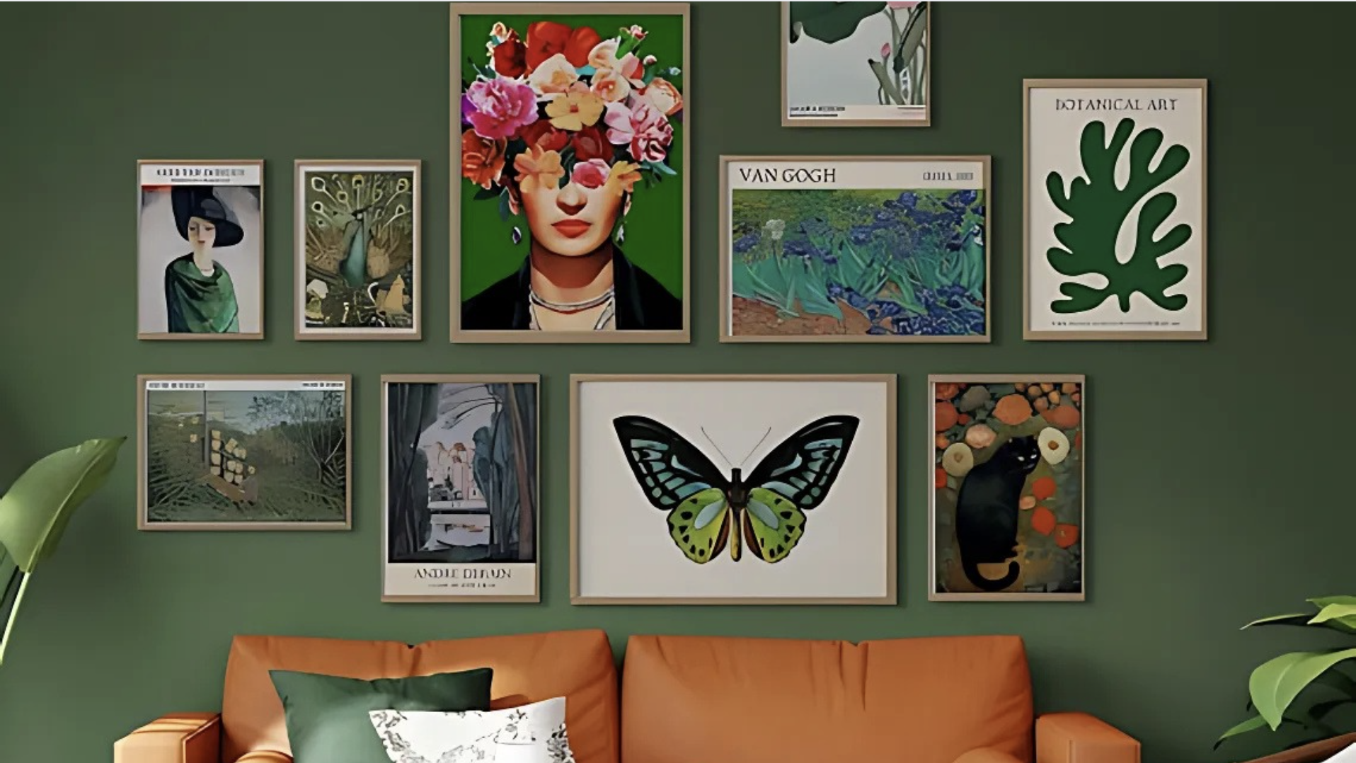 Gallery Wall on a Green Backdrop