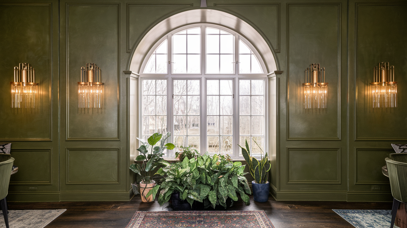 Gold Sconces with Green Walls